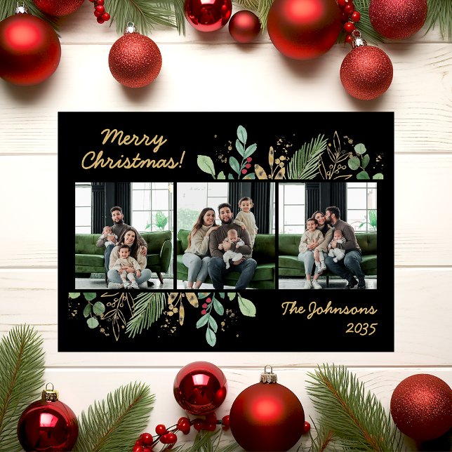Modern Botanical Greenery Photo Holiday Card Julkort (Skapare uppladdad)