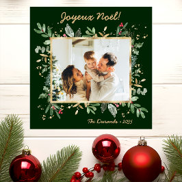 Modern Botanical Greenery Photo Joyeux Noel Julkort