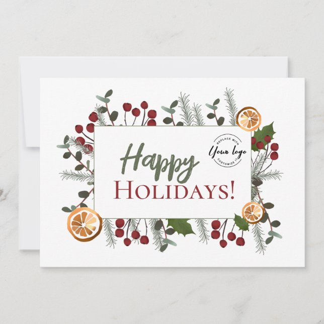 Modern Botanical Happy Holidays Business Logo xmas Julkort (Framsida)