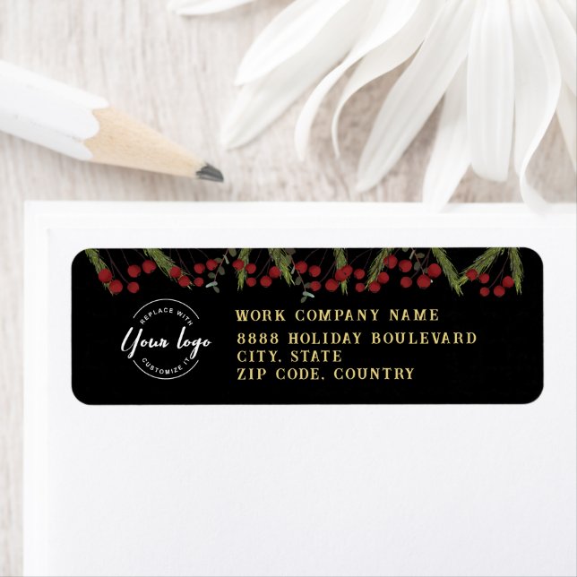  Modern Botanical Red Holly Pine business logo Returadress Etikett (Insitu)