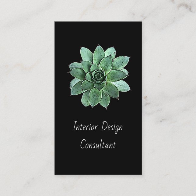 Modern Botanical Succulent QR code Black   Visitkort (Framsida)