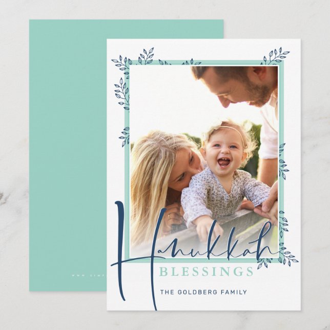 MODERN BOTANICAL välsignelse ram ferns mint navy b Julkort (Fram/baksida)