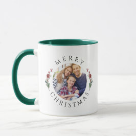 Modern Botanical Wreath Photo Christmas Mugg