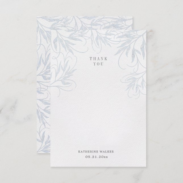 modern botanik i elegantens blå babydusch tack kort (Fram/baksida)