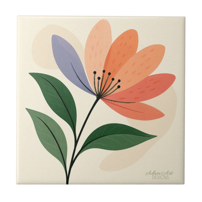 Modern botanisk abstrakt blomkonst kakelplatta (Framsidan)