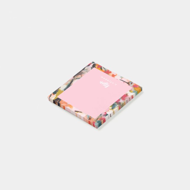 Modern Botanisk Abstrakt Konst Rosa Post-it Block (Vinklad)