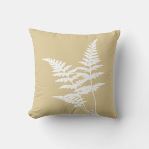 Modern botanisk Abstrakt Vit Fern på Beige Kudde