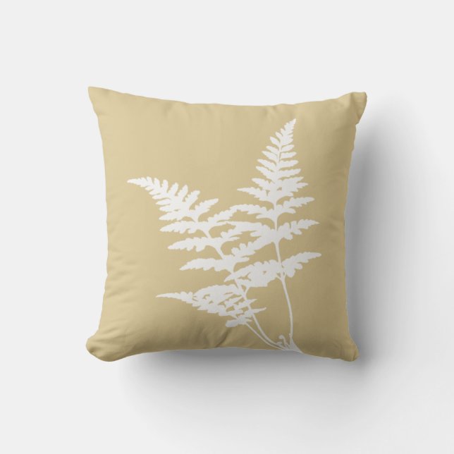 Modern botanisk Abstrakt Vit Fern på Beige Kudde (Framsida)