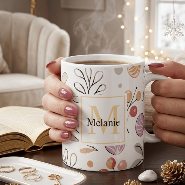 modern Botanisk akvarell Monogramm helgdagar Kaffemugg (Skapare uppladdad)