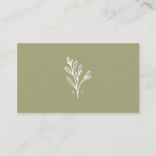 Modern botanisk avverkningslinje Monogram Olive Visitkort