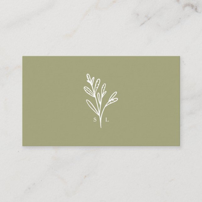 Modern botanisk avverkningslinje Monogram Olive Visitkort (Framsida)