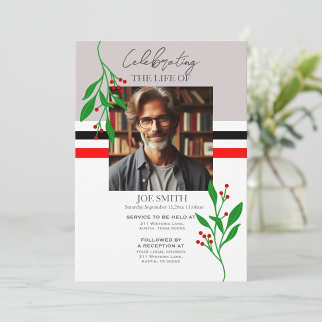 Modern botanisk begravning av minnesgudstjänst e-v inbjudningar (Stående Fram)