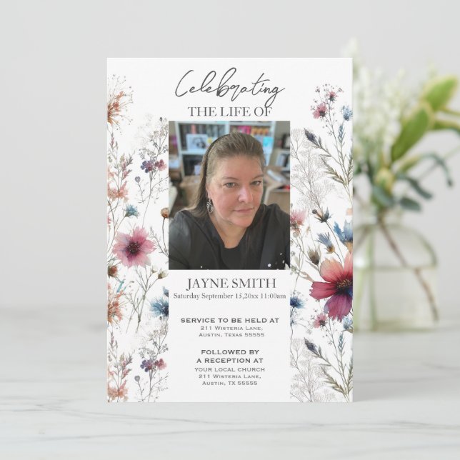 Modern botanisk begravning av minnesgudstjänst e-v inbjudningar (Stående Fram)