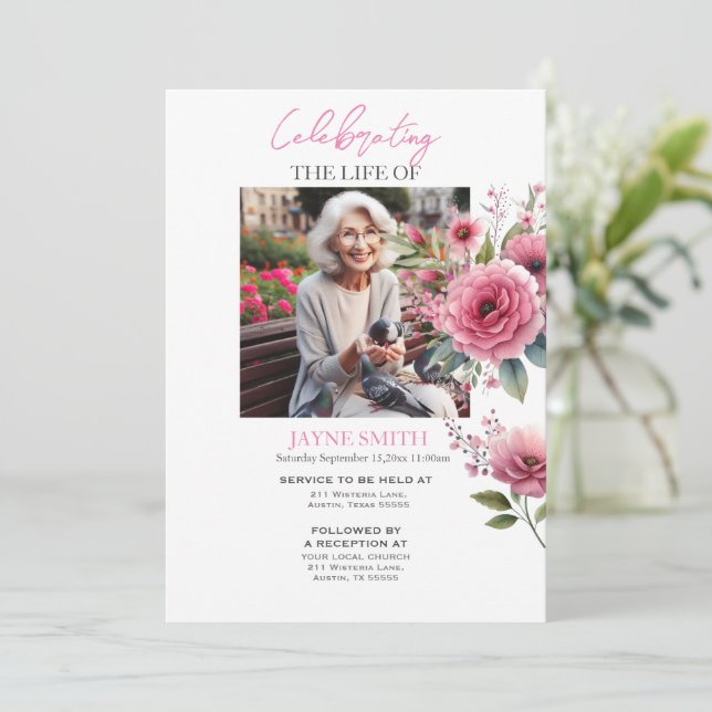 Modern botanisk begravning av minnesgudstjänst e-v inbjudningar (Stående Fram)