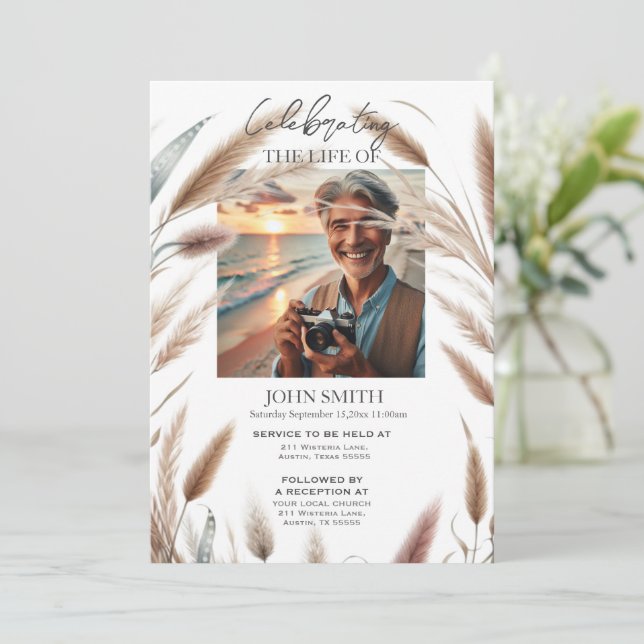 Modern botanisk begravning av minnesgudstjänst e-v inbjudningar (Stående Fram)