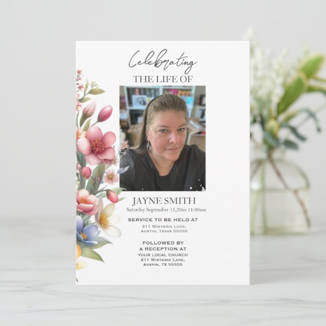 Modern botanisk begravning av minnesgudstjänst e-v inbjudningar (Stående Fram)