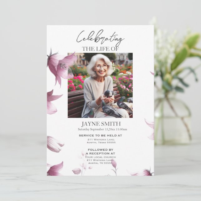 Modern botanisk begravning av minnesgudstjänst e-v inbjudningar (Stående Fram)