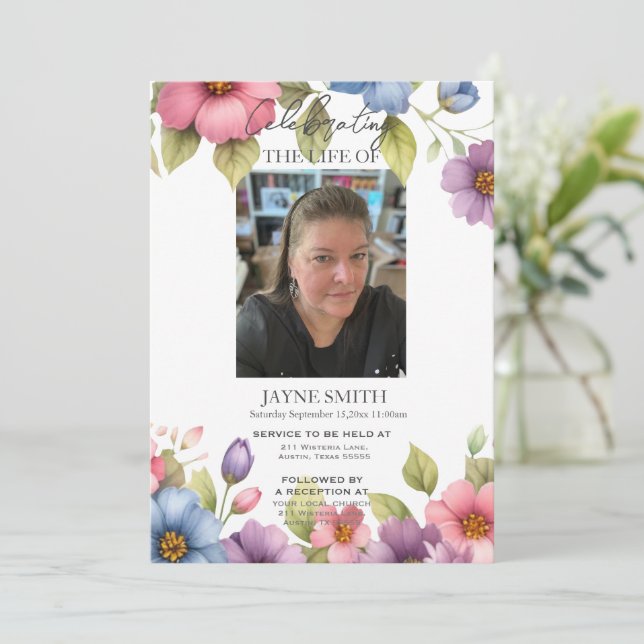 Modern botanisk begravning av minnesgudstjänst e-v inbjudningar (Stående Fram)