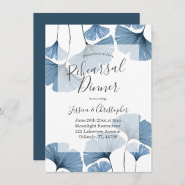 Modern botanisk blå och vit repetitionsmiddag inbjudningar