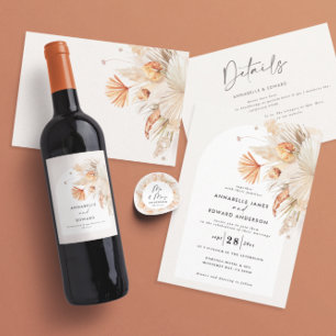 modern botanisk bohemisk pampasgräs vinflaska etikett