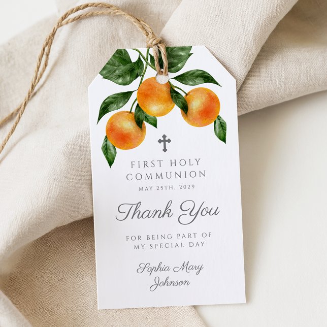Modern Botanisk Citrus Tack Första Nattvarden  Presentetikett (Modern Botanical Citrus Thank You First Communion Gift Tags)