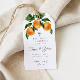 Modern Botanisk Citrusflicka Första Kommunion Presentetikett