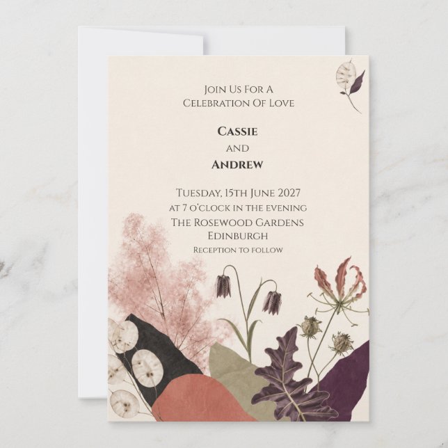 Modern Botanisk Collage Bröllop Inbjudningar (Framsida)