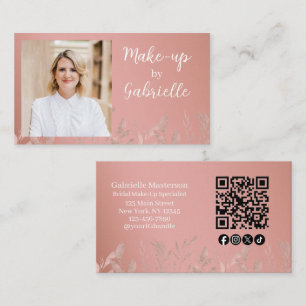 Modern Botanisk Dammig Rosa Boho Foto QR-kod Visitkort
