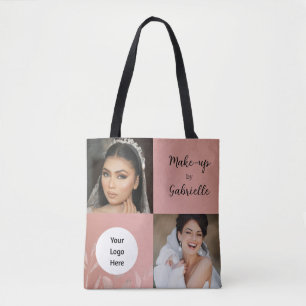 Modern Botanisk Dammig Rosa Boho Foto Script Logot Tygkasse