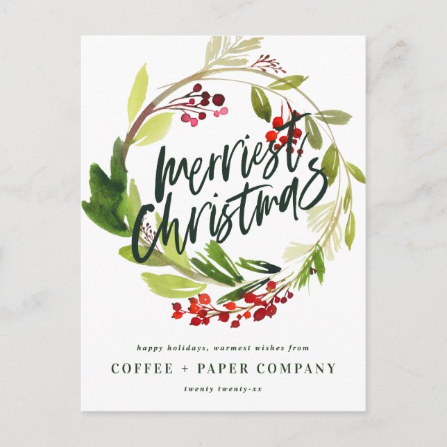 Modern botanisk elegant för chic av krans helg vykort (Framsida)