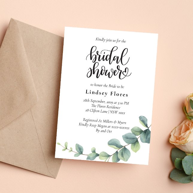 Modern Botanisk Eucalyptus Boho Bröllopsdusch Inbjudningar (Eucalyptus botanical boho bridal shower invitation adds fresh minimalist charm to celebrations)