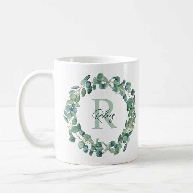 Modern botanisk eukalyptuskrans personlig kaffemugg (Vänster)
