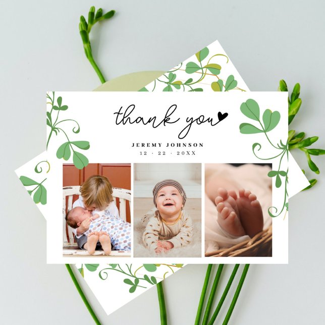 Modern botanisk fotokollage vår baby shower tack kort (Skapare uppladdad)