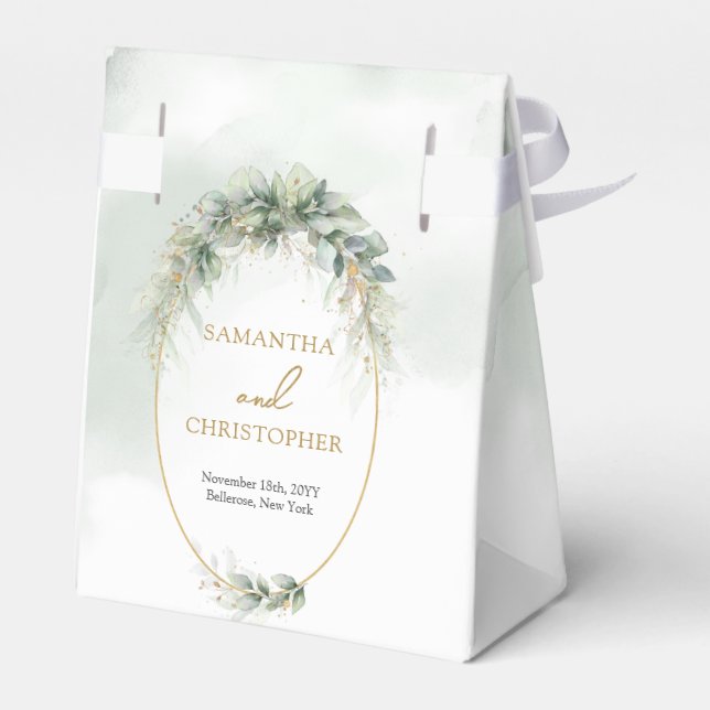 Modern botanisk greenery löv guld oval presentaskar (Baksidan Sidan)