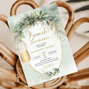 Modern botanisk grey & guld Brunch och bubblande Inbjudningar