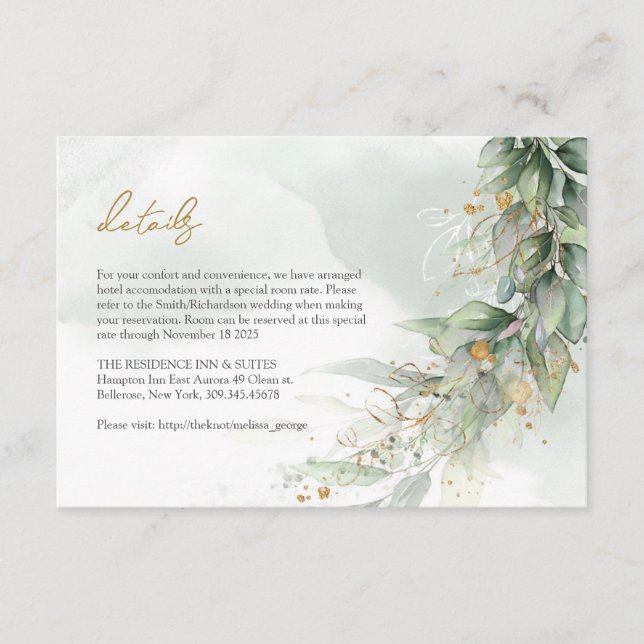Modern botanisk grey löv guld oval tilläggskort (Framsida)