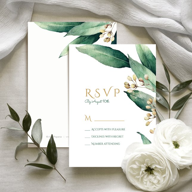 Modern botanisk grön, rustik bröllop OSA Kort (Modern botanical greenery rustic wedding RSVP)