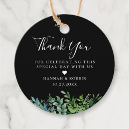 Modern Botanisk Grönska Svart Bröllop Gåvor Etiketter