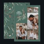 Modern botanisk grönt för flerfotosage-elegant julkort<br><div class="desc">Sage grönt modern multifoto-elegant Rustik vattenfärg torkad botanisk blommigt muterad färg helgdag julkort.</div>