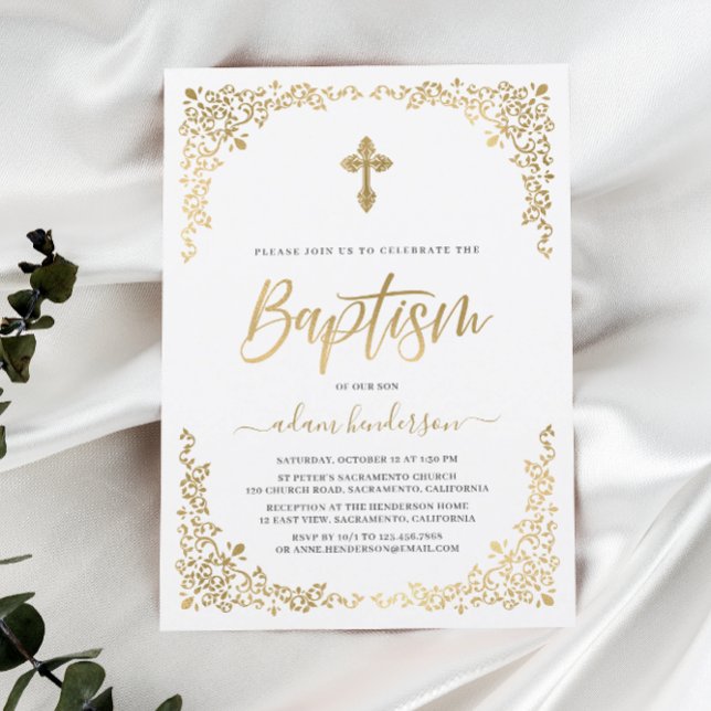 Modern botanisk Guld-baptism Inbjudningar (Skapare uppladdad)