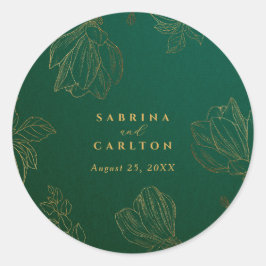 Modern Botanisk Guld Natur Blommig Bröllop Runt Klistermärke