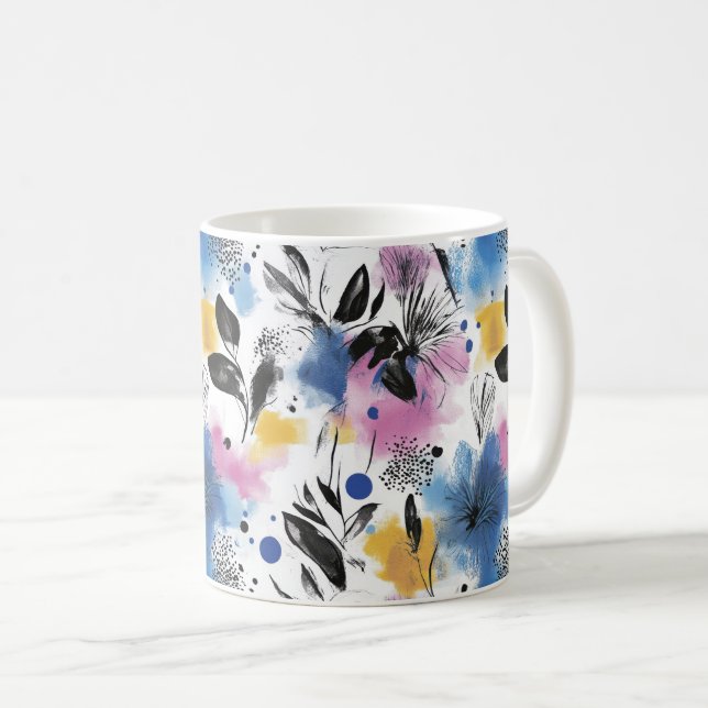 Modern Botanisk i Magenta Blå & Senap Kaffemugg (Framsida höger)