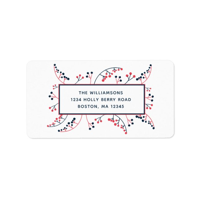 Modern botanisk illustration av röda blåbär adressetikett (Framsidan)