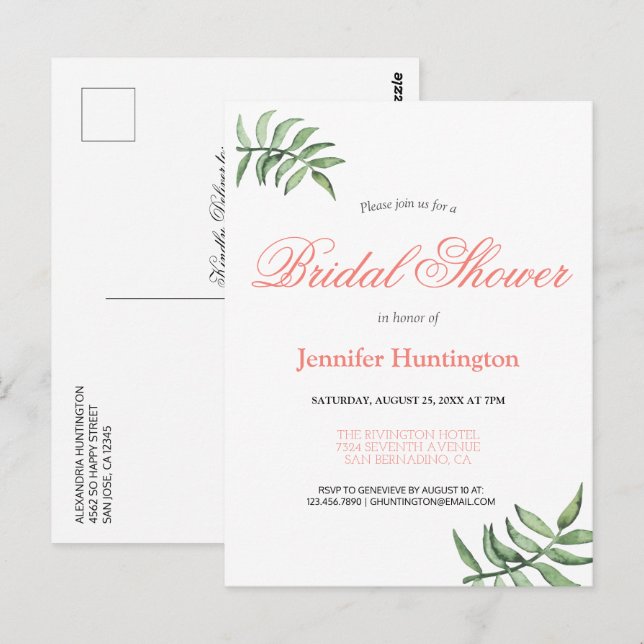 Modern botanisk koral Inbjudningskort för möhippan (Fram/baksida)