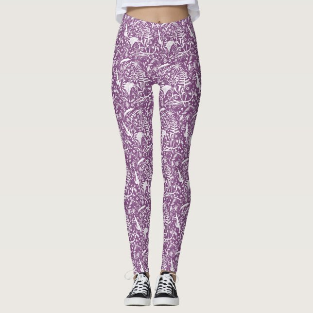 Modern botanisk Lila Leggings (Framsida)