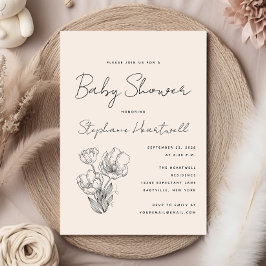 Modern botanisk linjekonst krämfärgad babyshower inbjudningar
