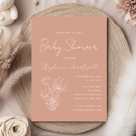 Modern botanisk linjekonst Terrakotta Baby Shower Inbjudningar