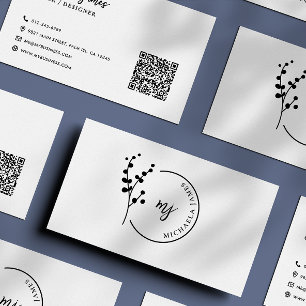 Modern Botanisk Logotyp Elegant Skrift QR-kod Visitkort