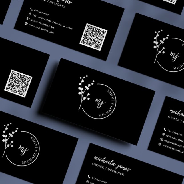 Modern Botanisk Logotyp Elegant Skrift QR-kod Visitkort (Skapare uppladdad)