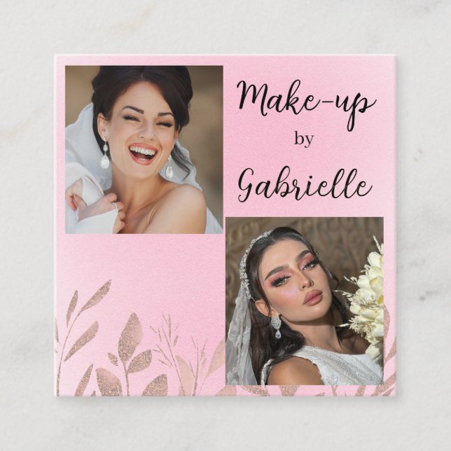Modern Botanisk Mjuk Rosa Boho Foto Script Fyrkantigt Visitkort (Framsida)
